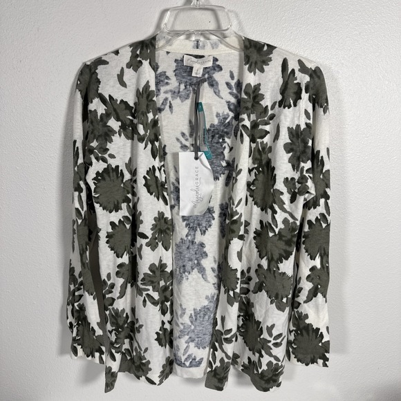 Magnolia Grace Sweaters - Magnolia Grace‎ Green Floral Print Open Front Cardigan Size S Business Casual D2